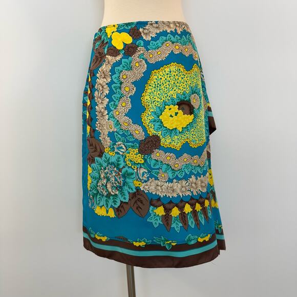 BCBGMaxazria Silk Printed Turquoise Skirt Multicolor Size M - Picture 5 of 9